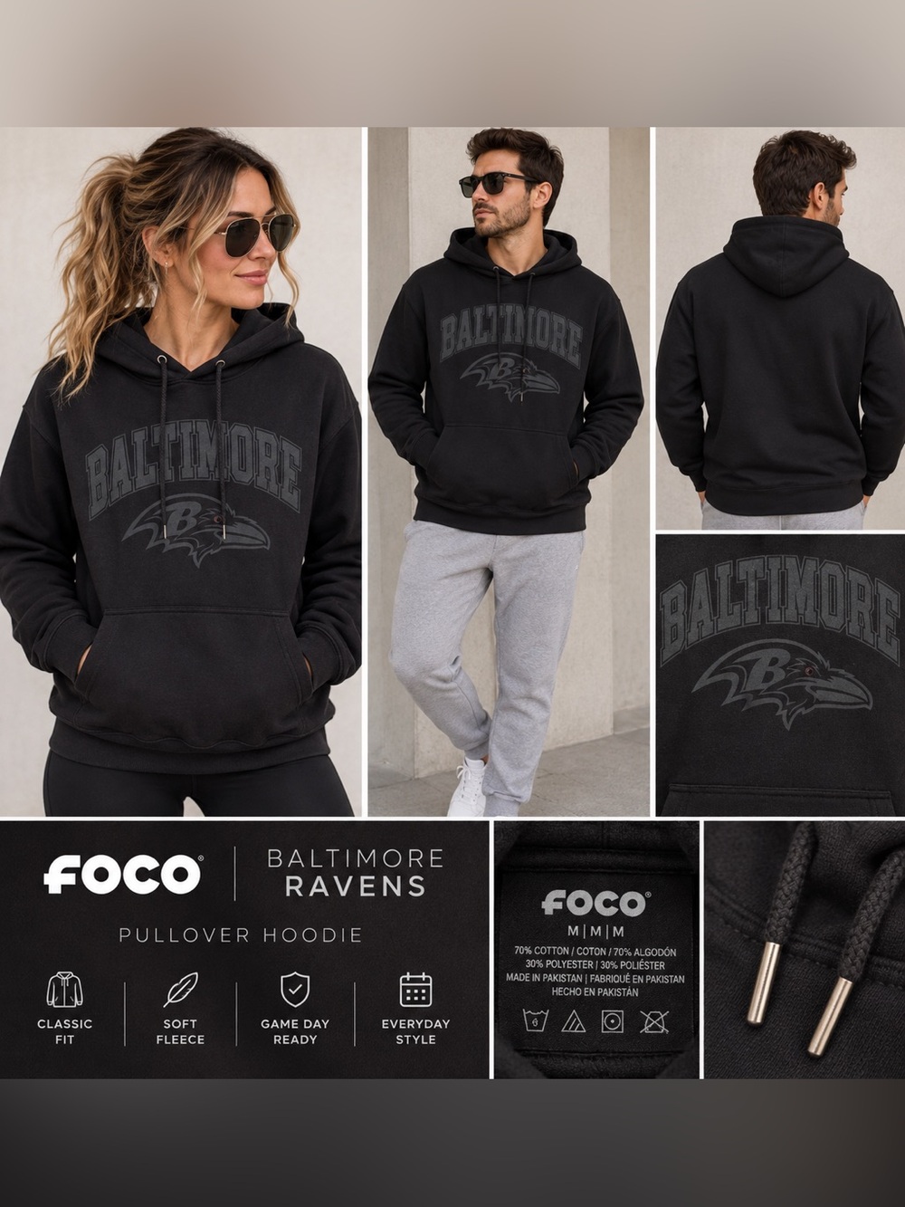 FOCO NWOT Baltimore Ravens Black Pullover Hoodie, men’s medium